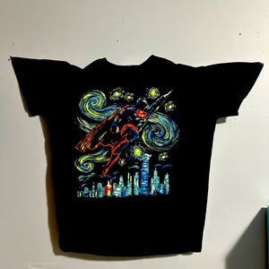 Mens XL DC Comics SuperMan Starry Night black T shirt in good condition.